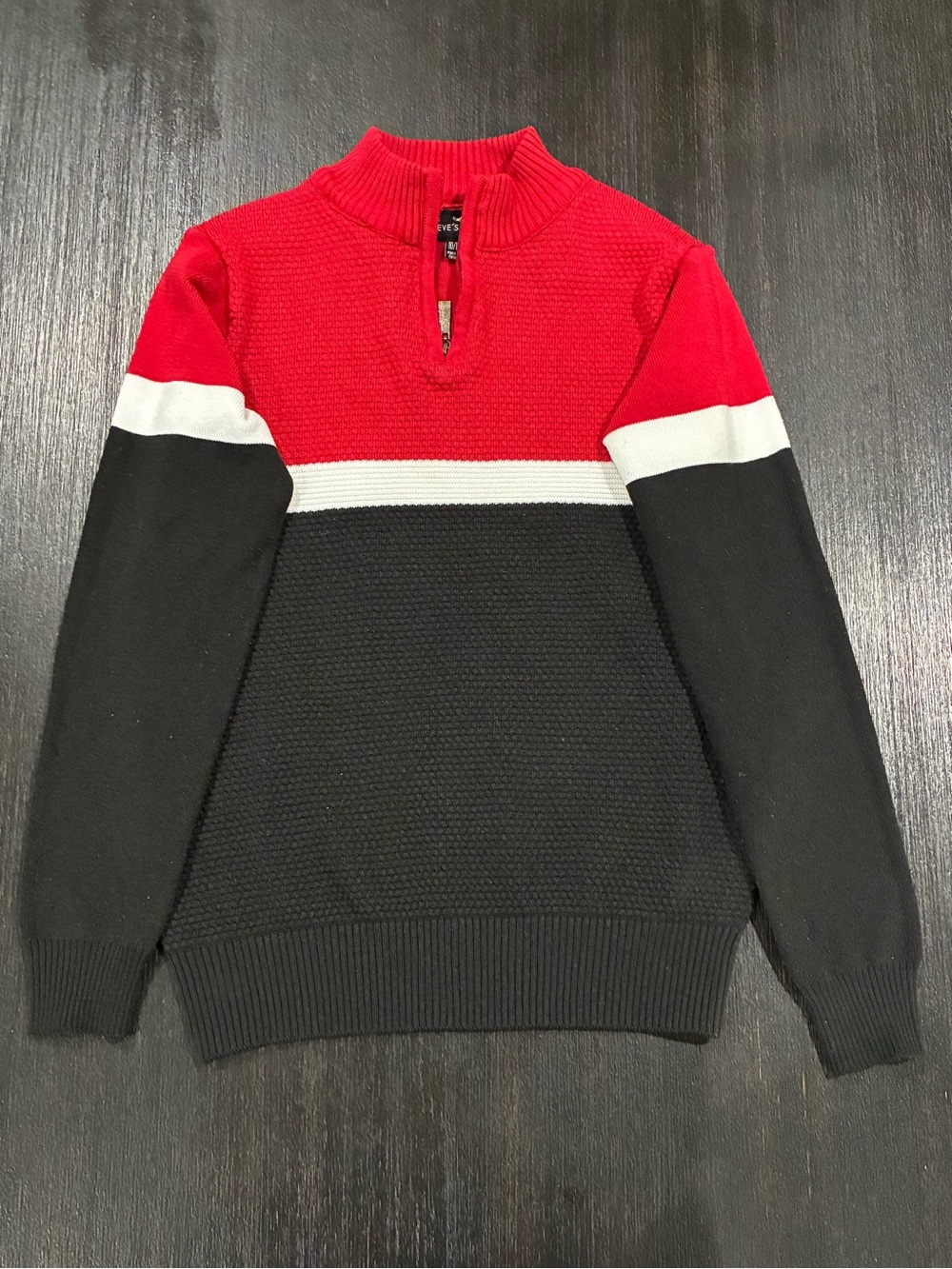 Steve’s Jeans Boys’ Red, Black & White Half-Zip Sweater
